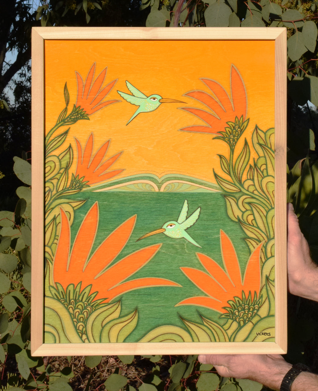 Hummingbirds and Wave - Original Art